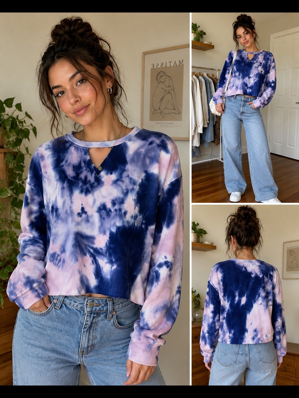 Moral Fiber Blue & Pink Tie-Dye Cutout Pullover